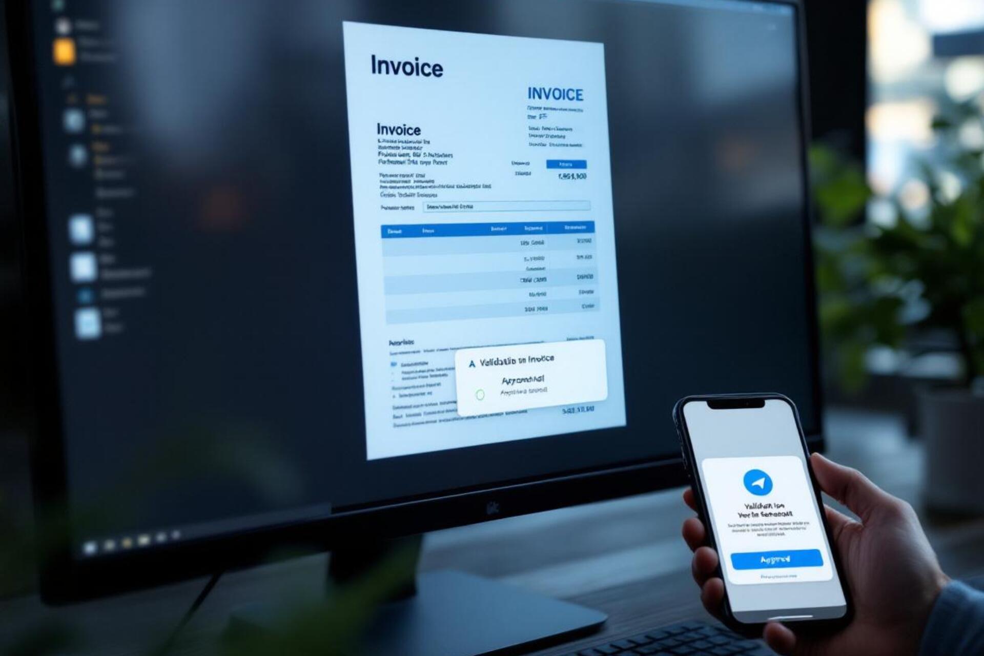Capture d'écran du bot Telegram de validation de factures avec boutons inline
